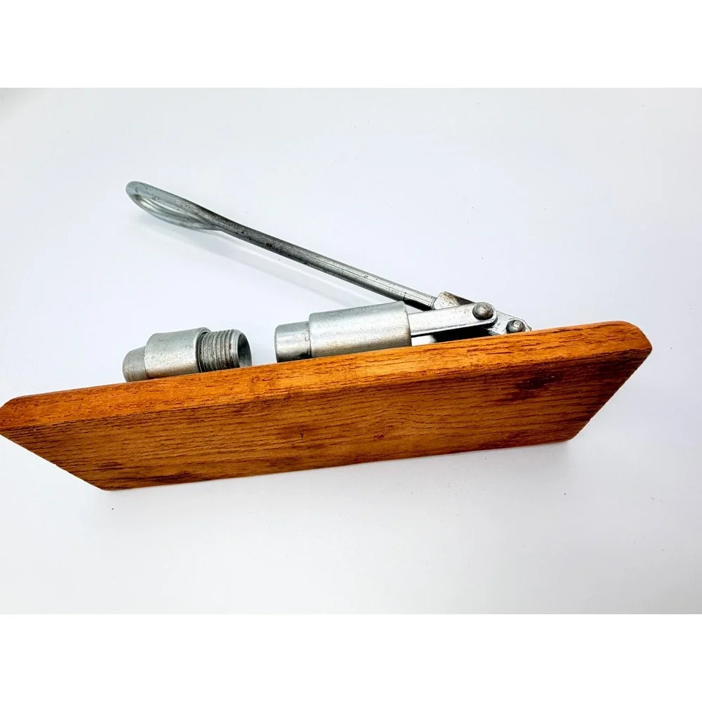 Vintage Reed's Rocket Pecan Nut Cracker Wood Base Manual Heavy Duty Silver Metal
